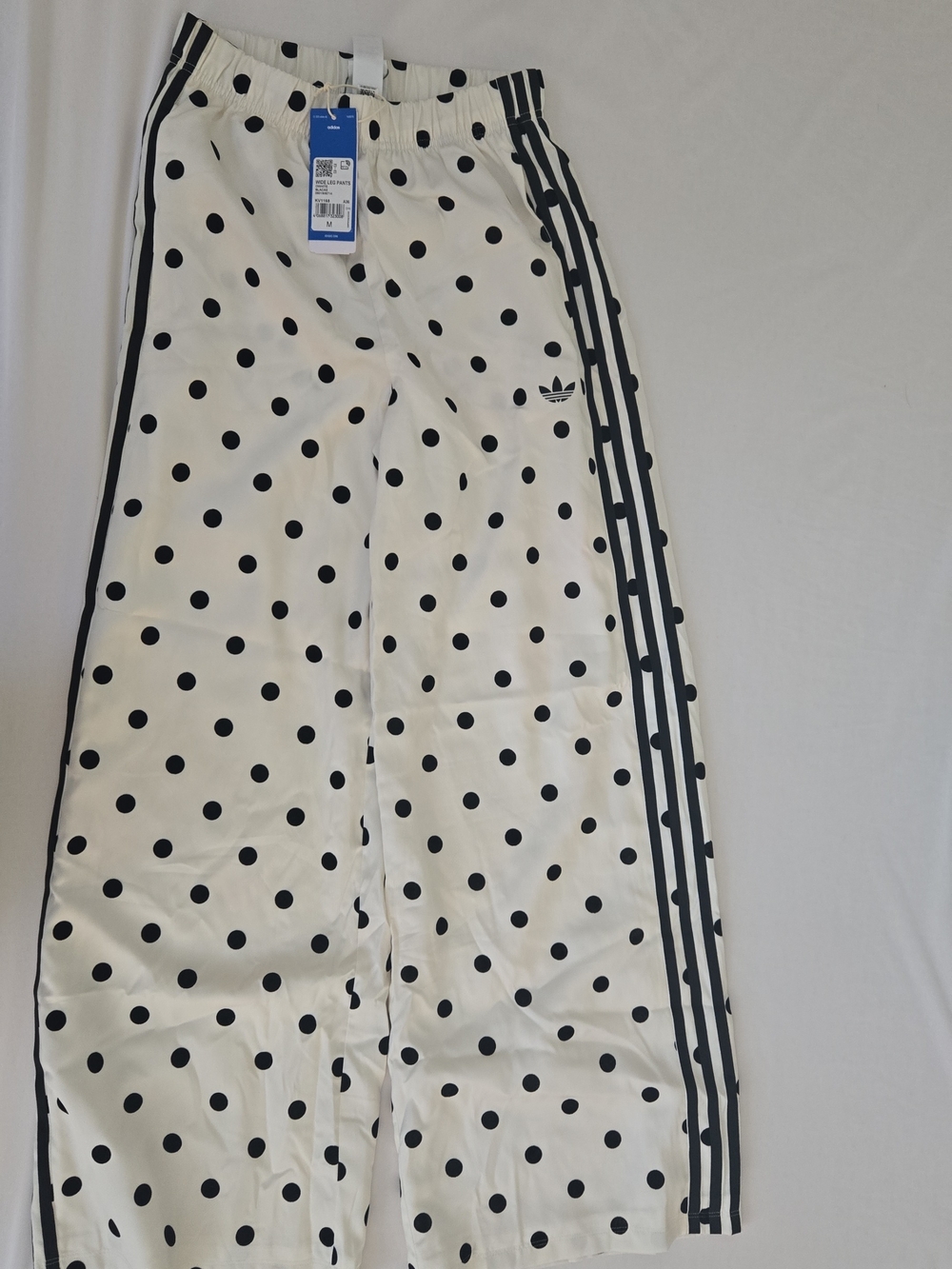 adidas White Polka Dot Joggers with Black Stripes